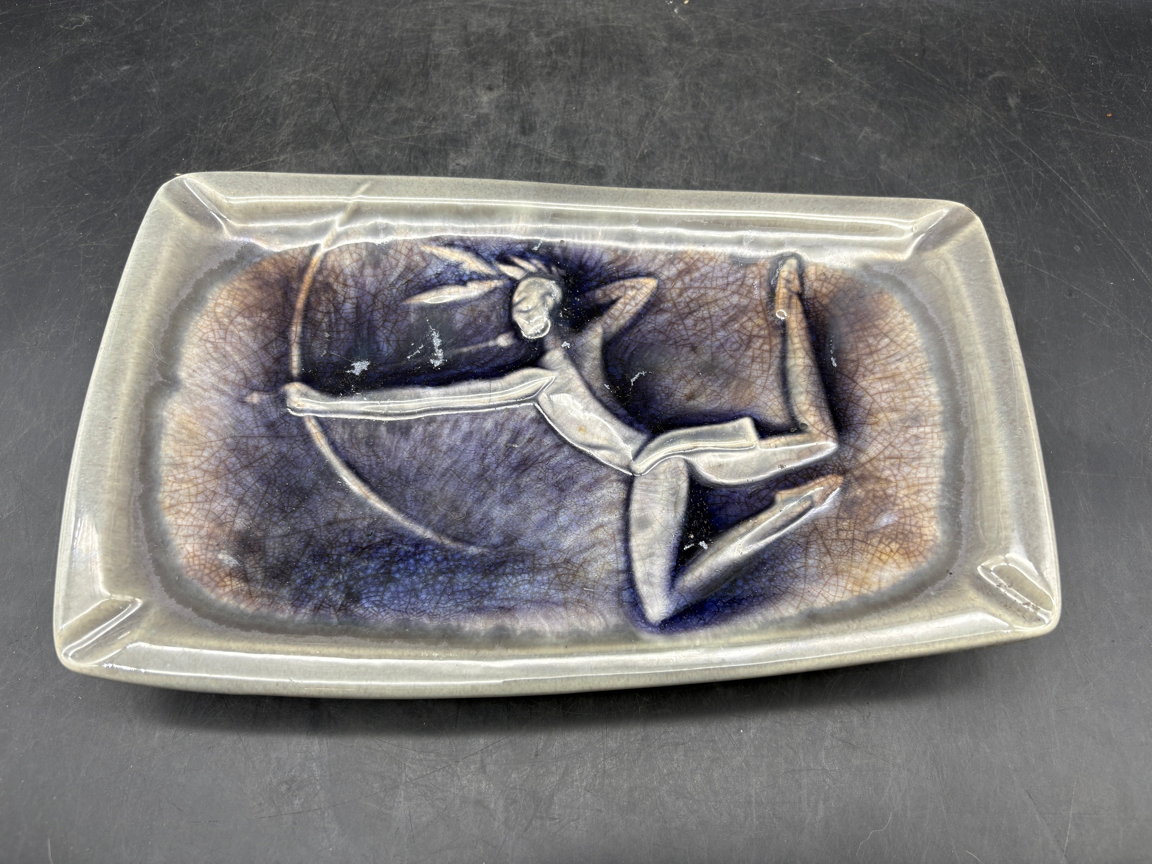 Vintage MCM Ceramic Ashtray | Archer Huntress Figural Design | Atomic Age Pottery Trinket Dish