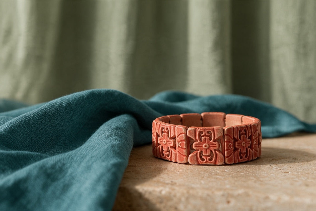 Vintage Rose Pink Celluloid Openwork Panel Bracelet