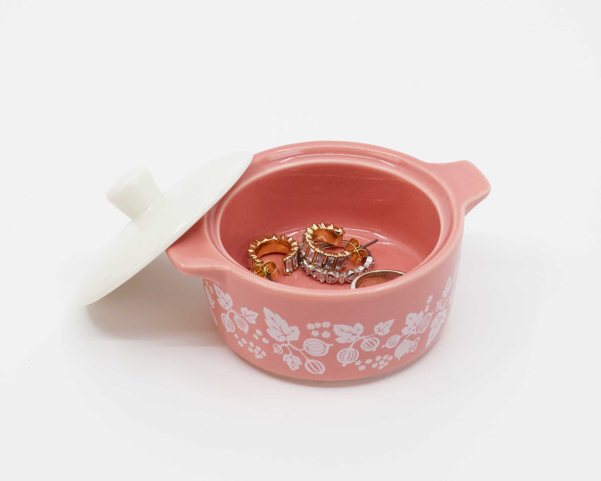 Vintage Pyrex-Inspired Ceramic Trinket Box | Pink Gooseberry Casserole Style