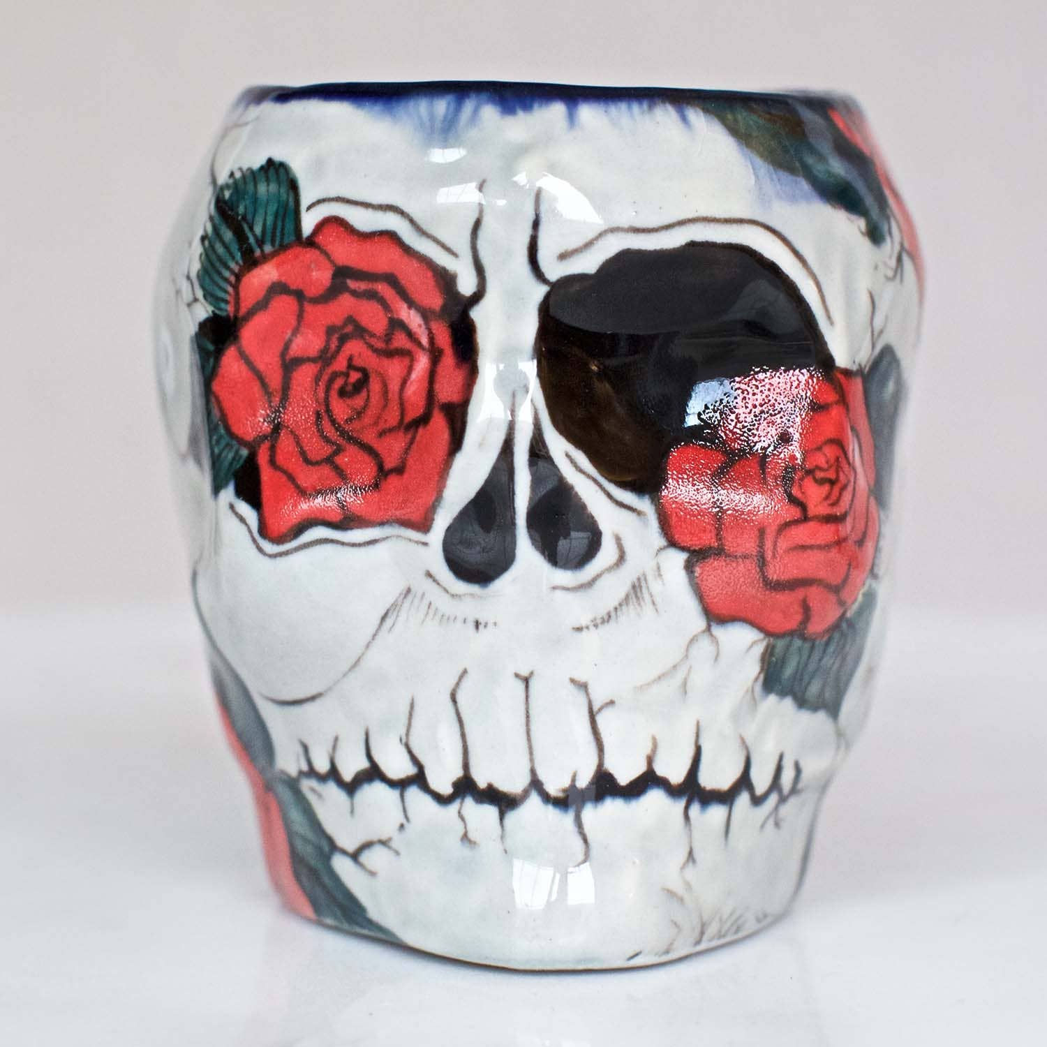 Rose Design Sugar Skull Skeleton Mug