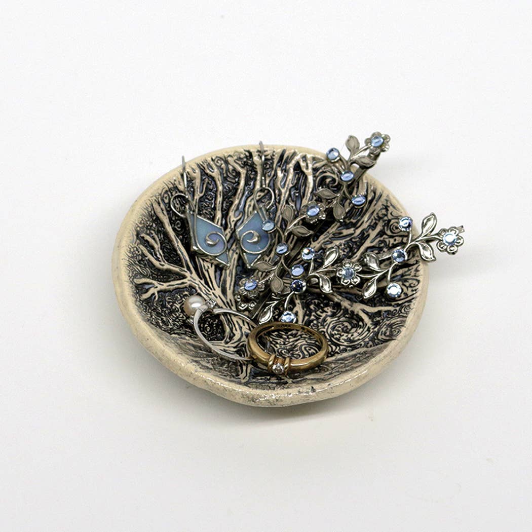 Pottery Dish Bowl - Tree Moon Hand Crafted Art Pottery