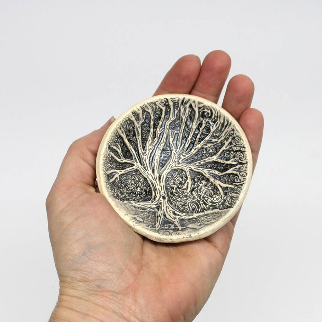 Handcrafted Tree Moon Art Pottery Bowl - Trinket Dish