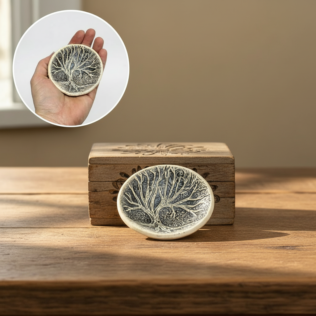 Handcrafted Tree Moon Art Pottery Bowl - Trinket Dish