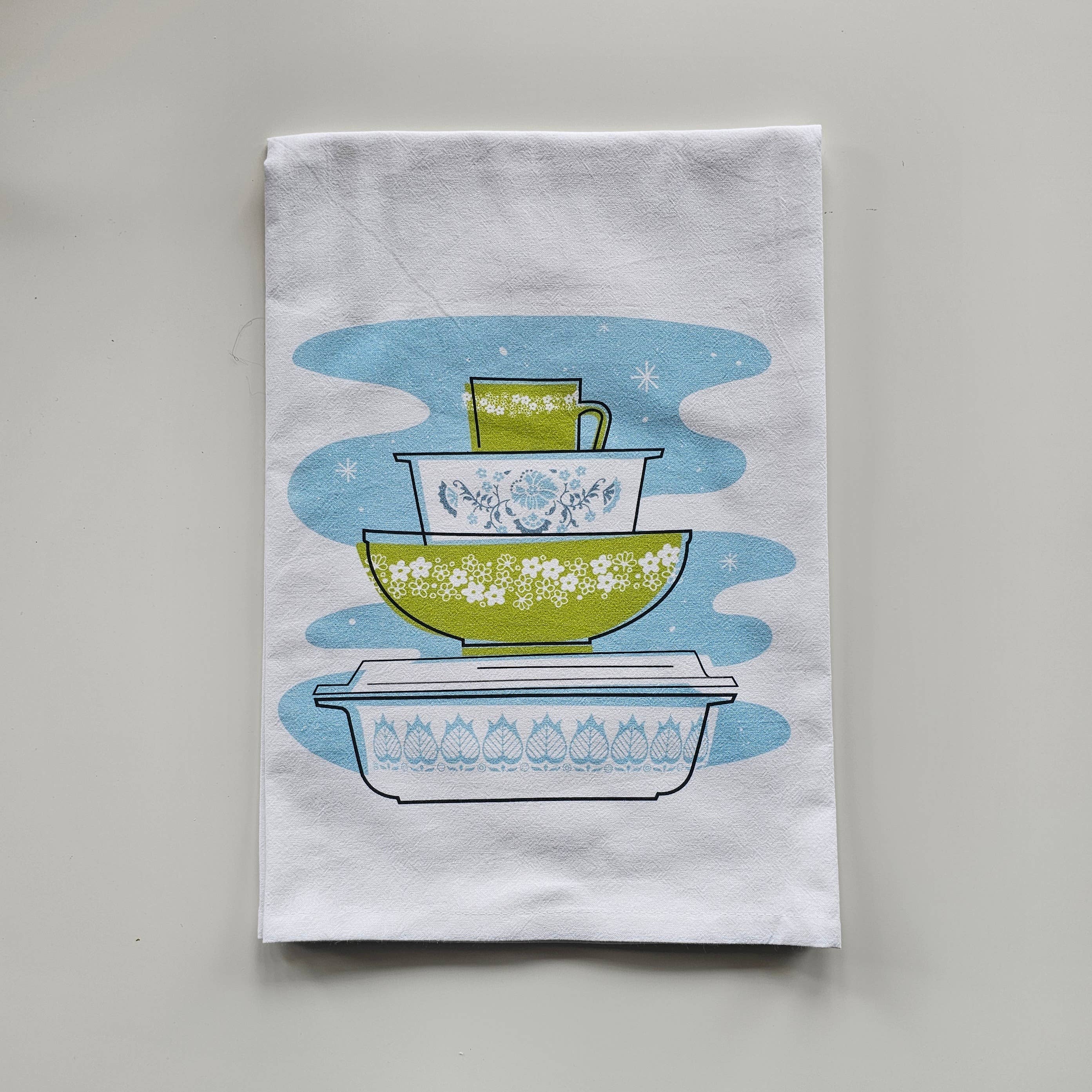 Vintage Pyrex Spring Blossom Tea Towel - Premium Cotton Flour Sack Kitchen Towel
