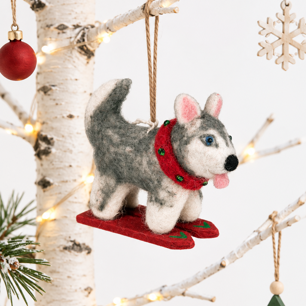 Skiing Husky Ornament | A Little Alpine Adventure