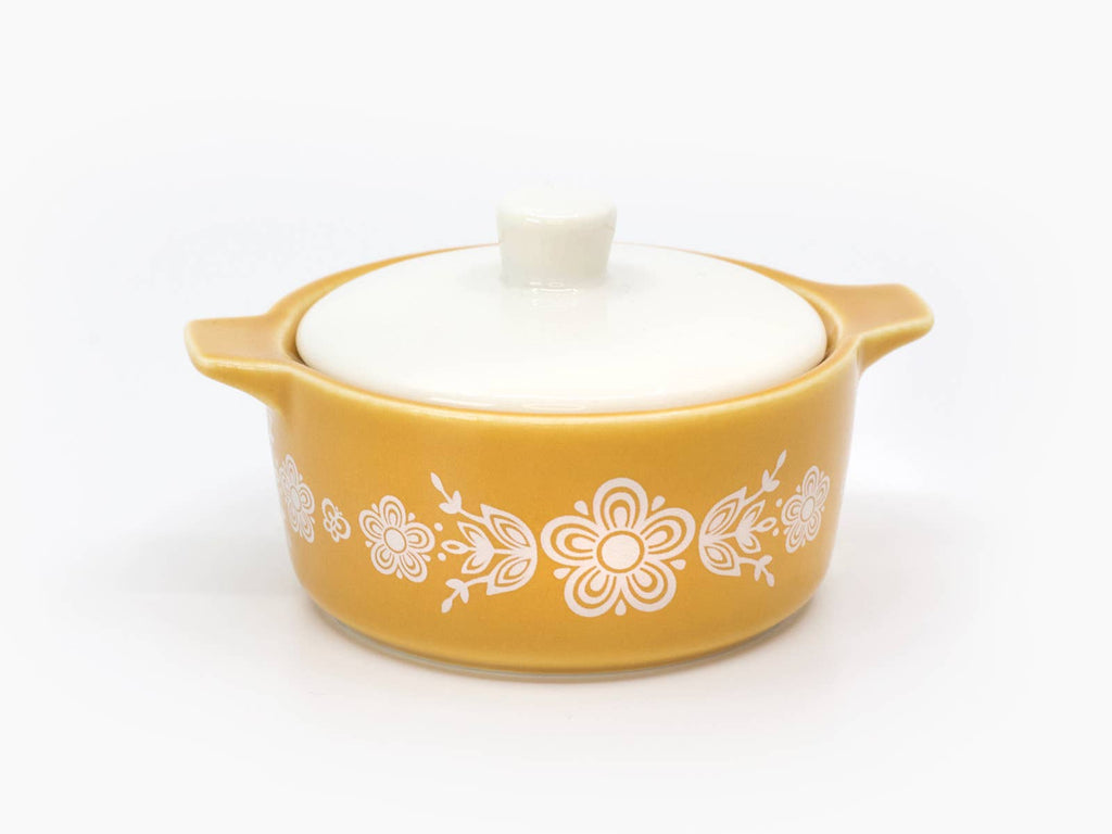 Vintage Pyrex-Inspired Ceramic Trinket Box | Butterfly Gold