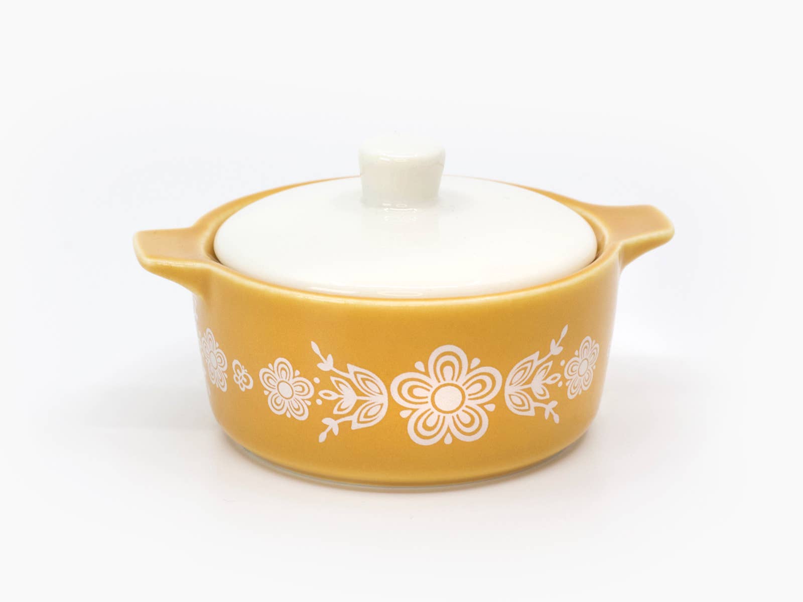 Vintage Pyrex-Inspired Ceramic Trinket Box | Butterfly Gold