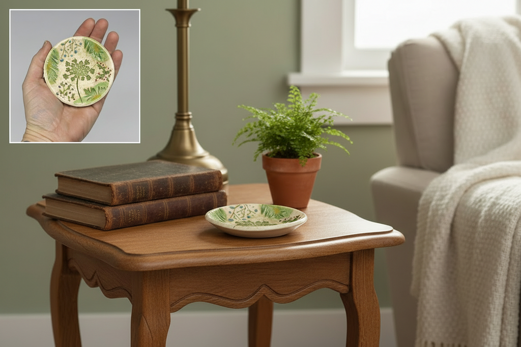 Handcrafted Pressed Flower Pottery Bowl - Trinket Dish