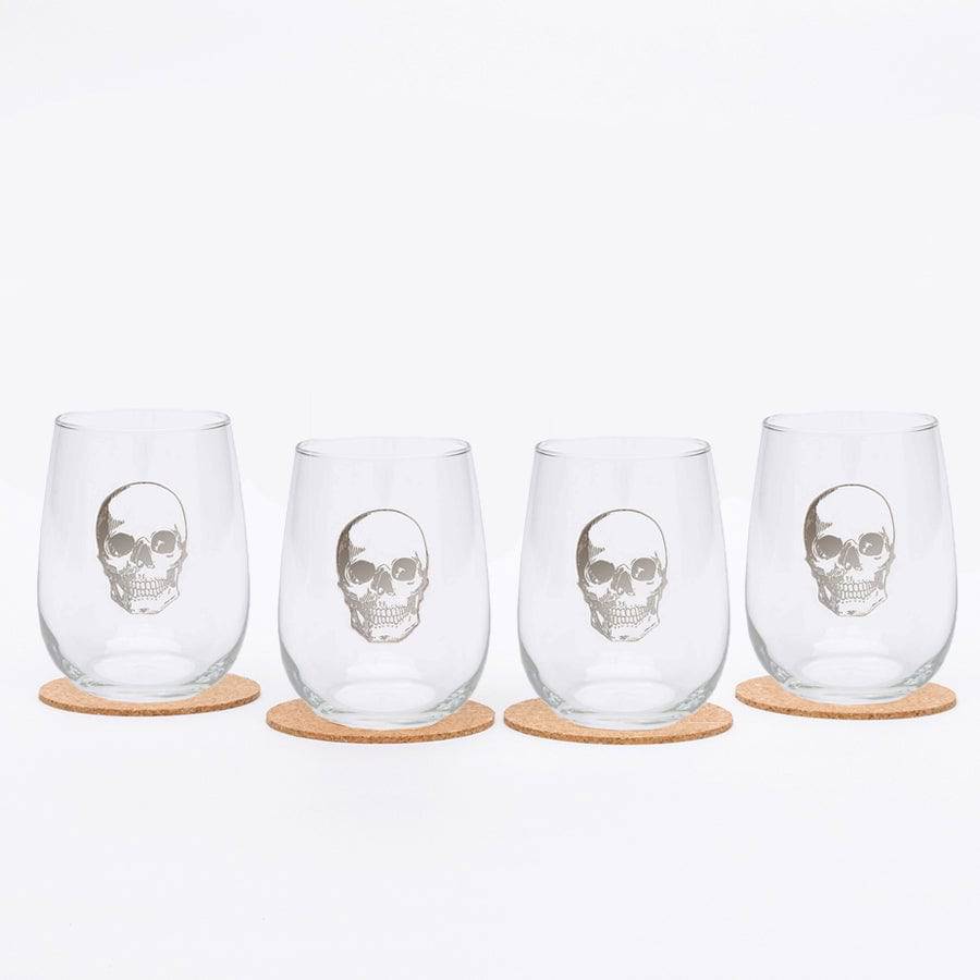 Skull Stemless Wine Glass — 17oz | Platinum Silver
