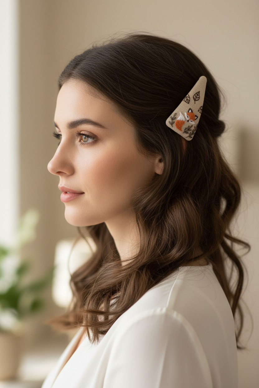 Hand Embroidered Fox Hair Clip Barette