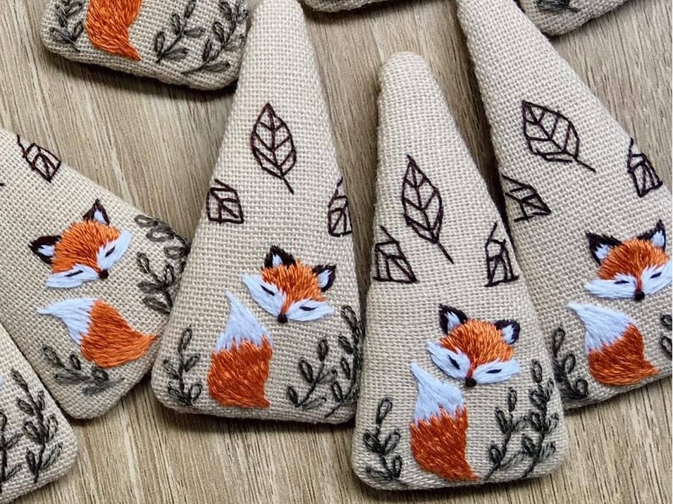 Hand Embroidered Fox Hair Clip Barette