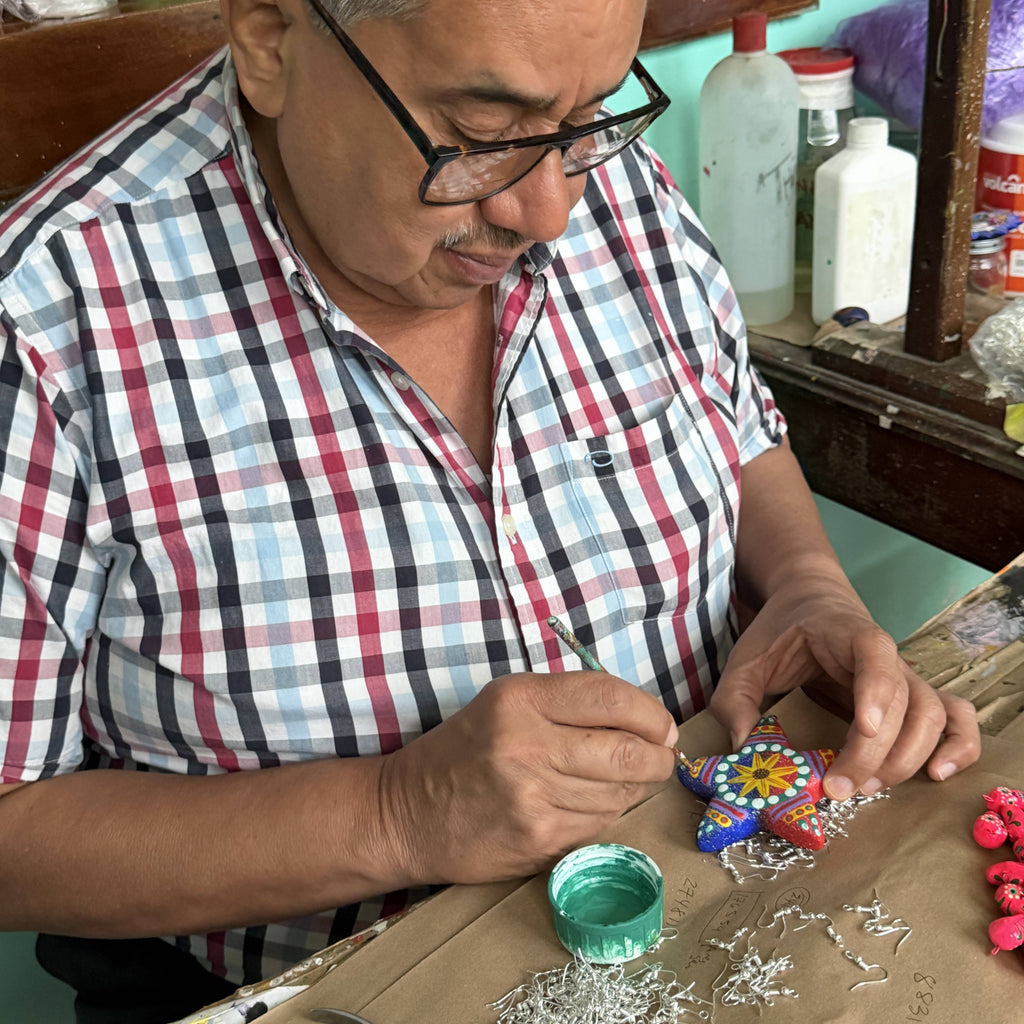 Hand-Painted Star Ceramic Ornament – Artisan Folk Art Decor