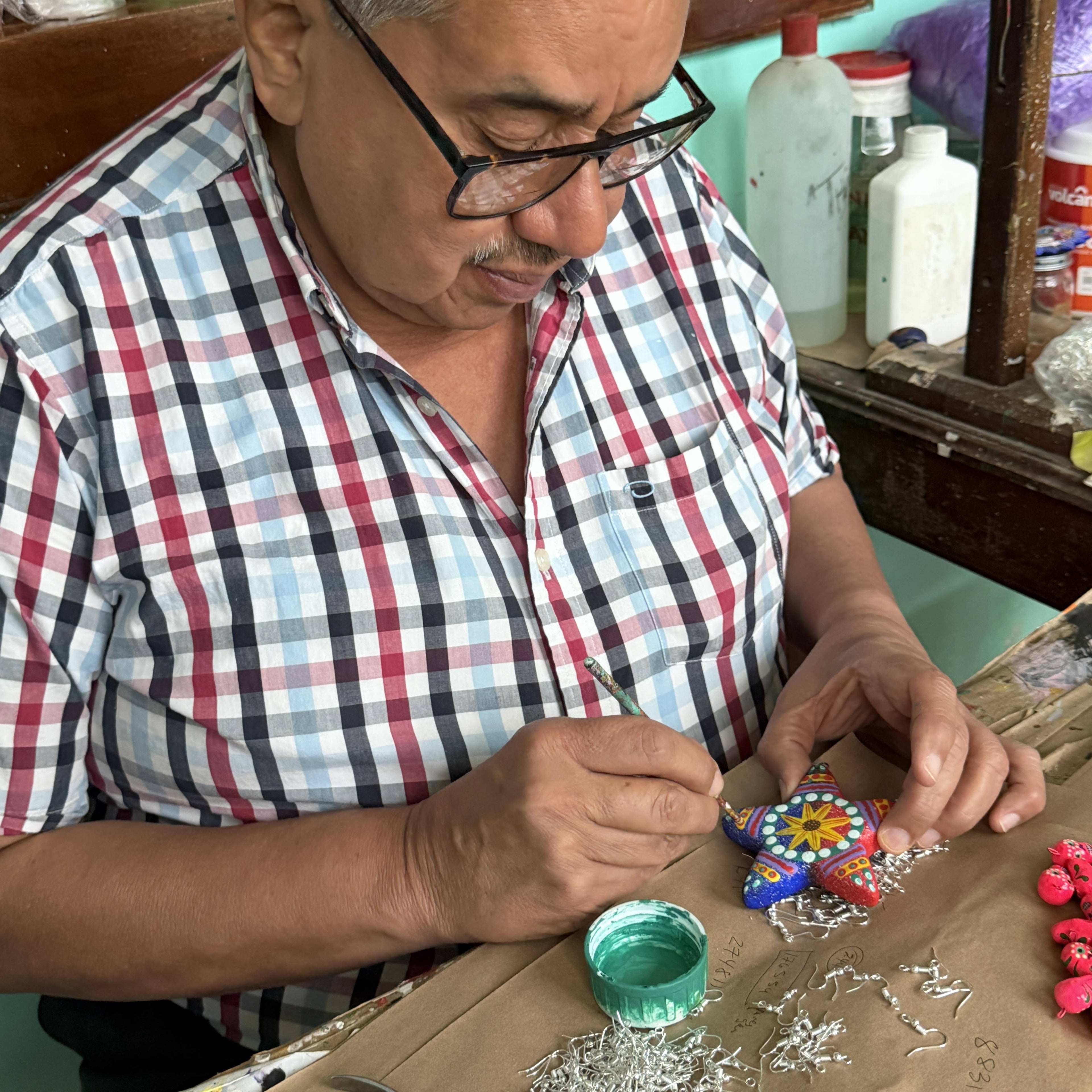 Hand-Painted Star Ceramic Ornament – Artisan Folk Art Decor