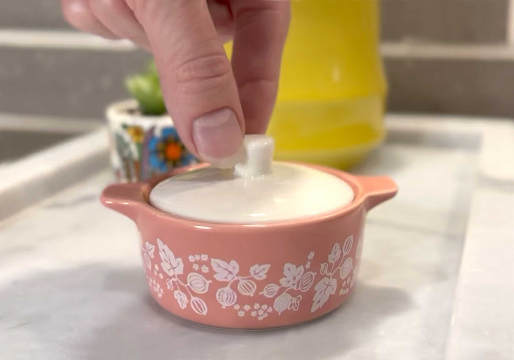 Vintage Pyrex-Inspired Ceramic Trinket Box | Pink Gooseberry Casserole Style