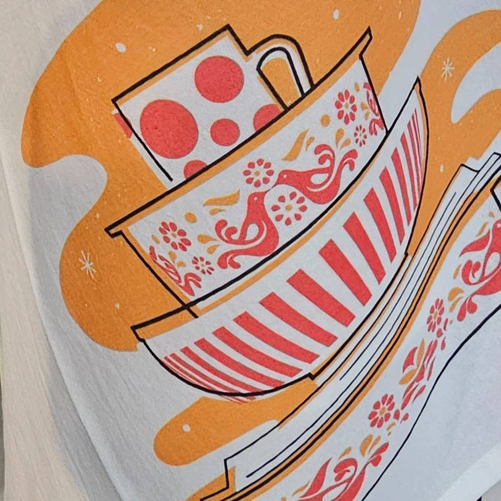 Vintage Pyrex Friendship Tea Towel - Premium Cotton Flour Sack Kitchen Towel
