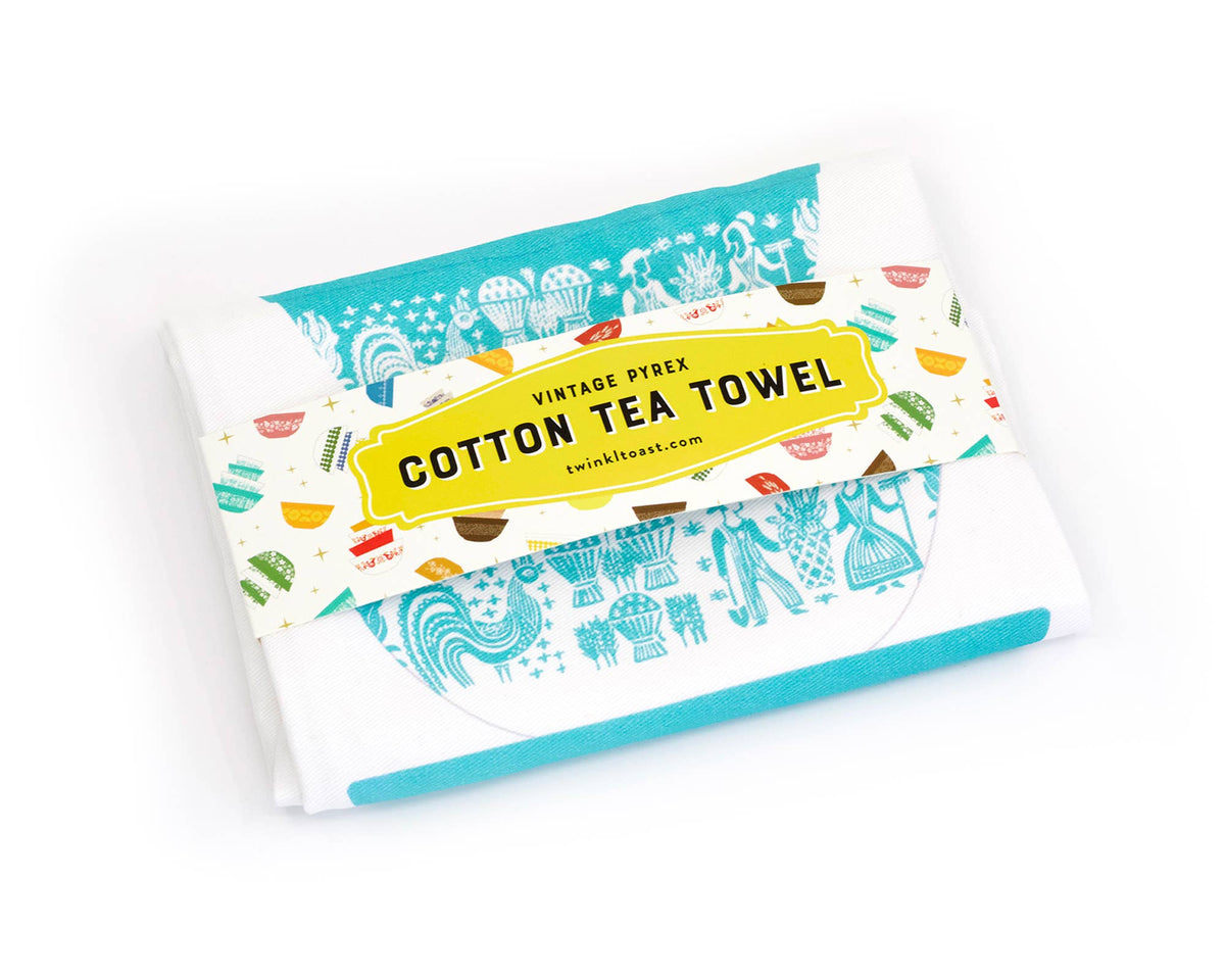 Vintage Pyrex style Bowl Stack Cotton Tea Towel, Butterprint