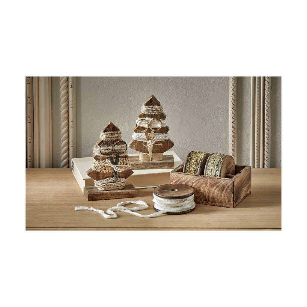 Rustic Champagne Ribbon Set - 4 Spools with Scissors on Wood Holder