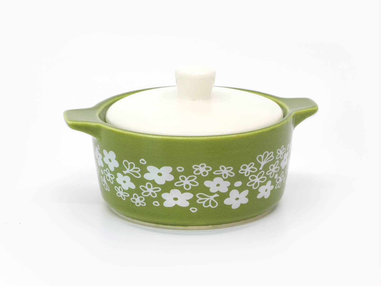 Vintage Pyrex-Inspired Ceramic Trinket Box | Spring Blossom Green Casserole Style