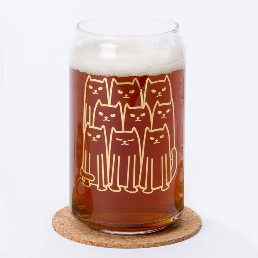 Cats Beer Can Glass — 16oz | 20K Gold Ink | Hand-Drawn