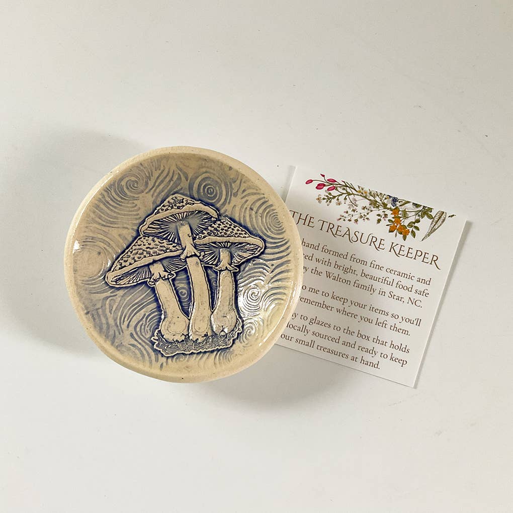 Pottery Dish Bowl - Mushrooms Hand Crafted Art Pottery