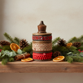 Christmas Ribbon Set - 3 Red Spools on Rustic Wood Holder