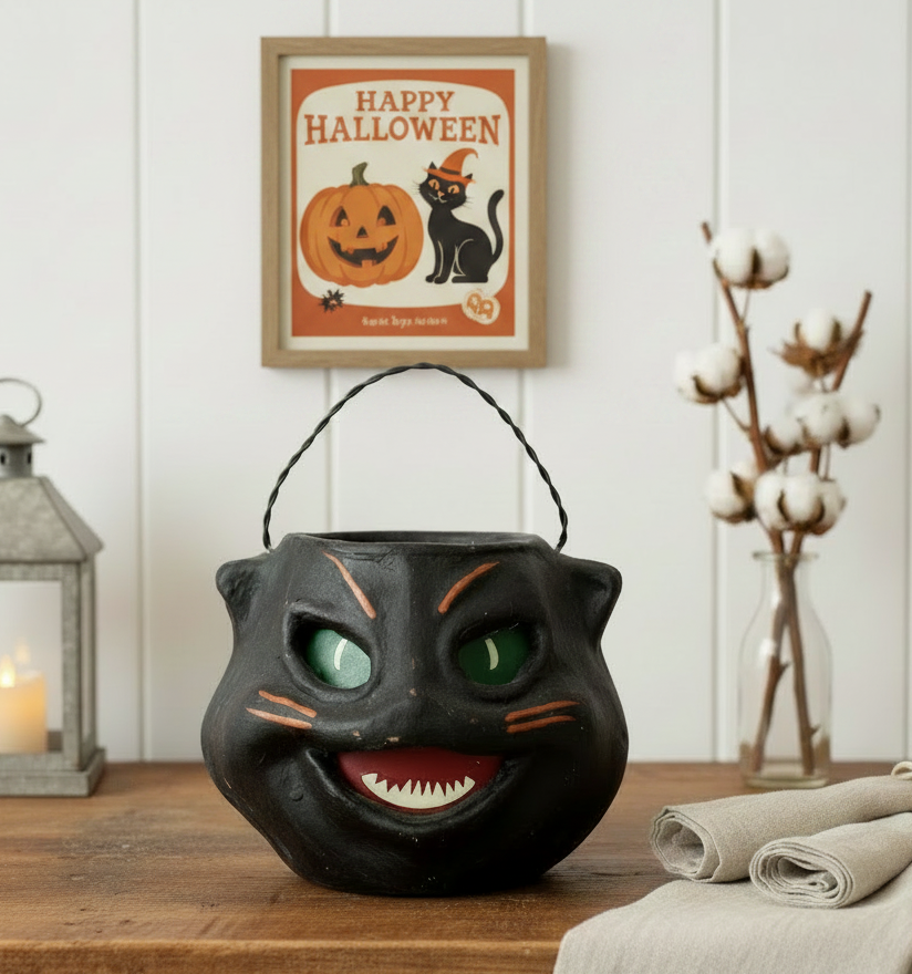 Vintage Black Cat Head Jack O Lantern – Classic Home Decor
