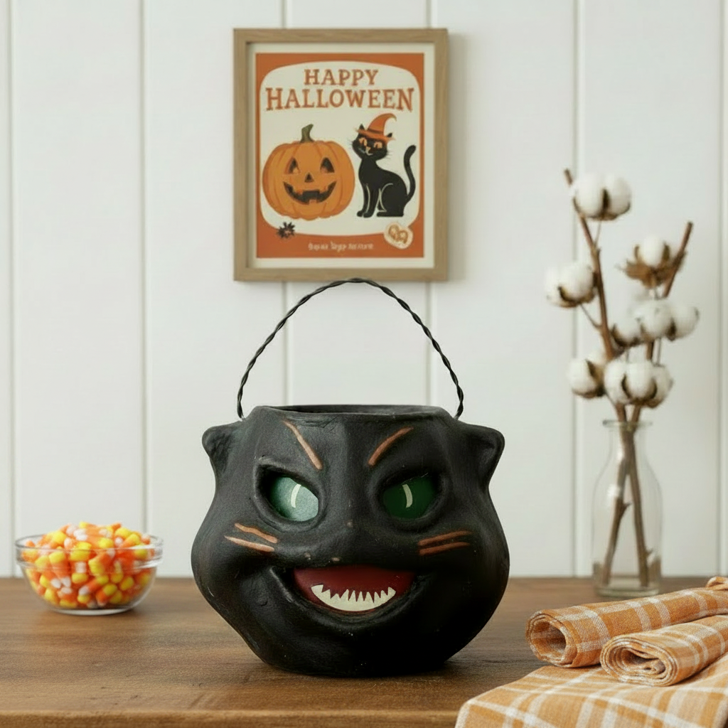Vintage Black Cat Head Jack O Lantern – Classic Home Decor