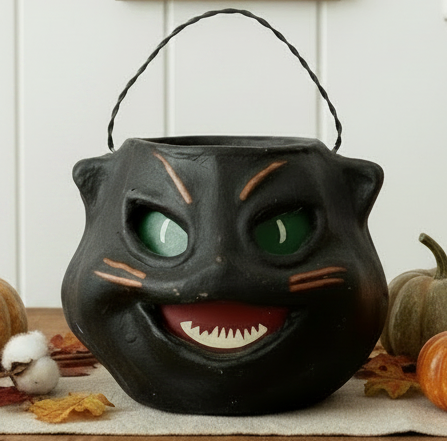 Vintage Black Cat Head Jack O Lantern – Classic Home Decor