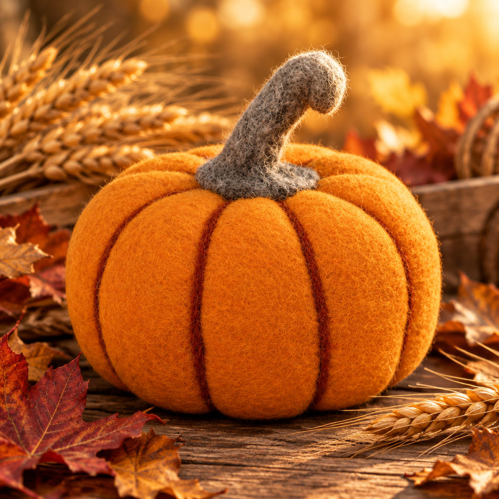 Medium Autumn Orange Felt Fairy Pumpkin