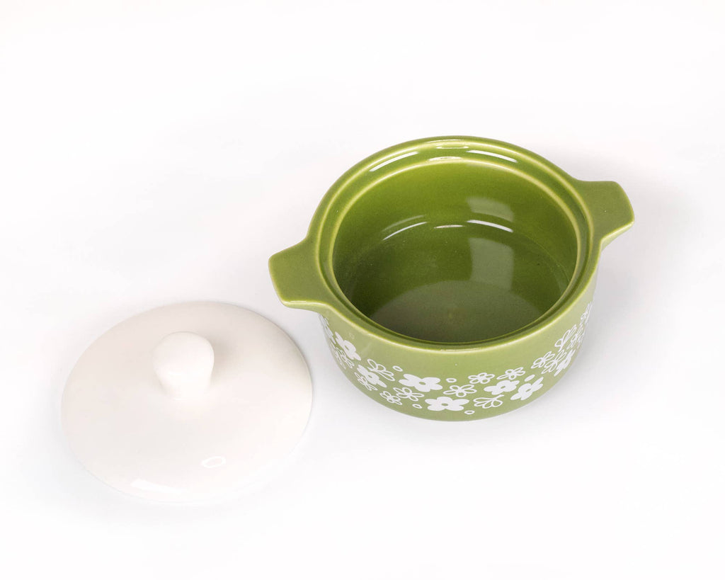 Vintage Pyrex-Inspired Ceramic Trinket Box | Spring Blossom Green Casserole Style