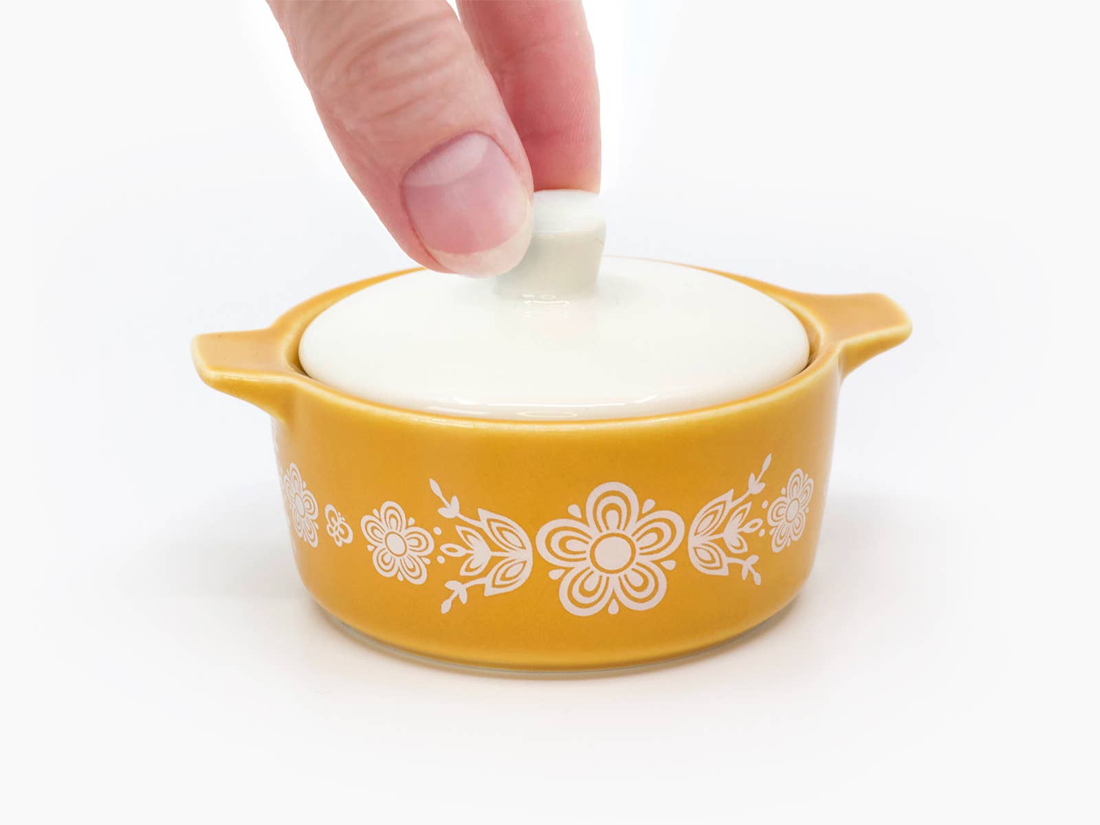 Vintage Pyrex-Inspired Ceramic Trinket Box | Butterfly Gold