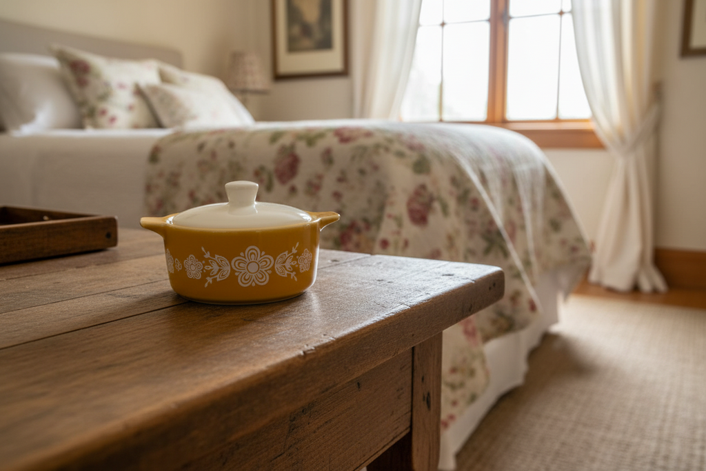Vintage Pyrex-Inspired Ceramic Trinket Box | Butterfly Gold