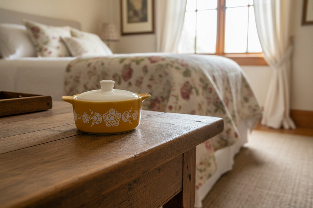 Vintage Pyrex-Inspired Ceramic Trinket Box | Butterfly Gold