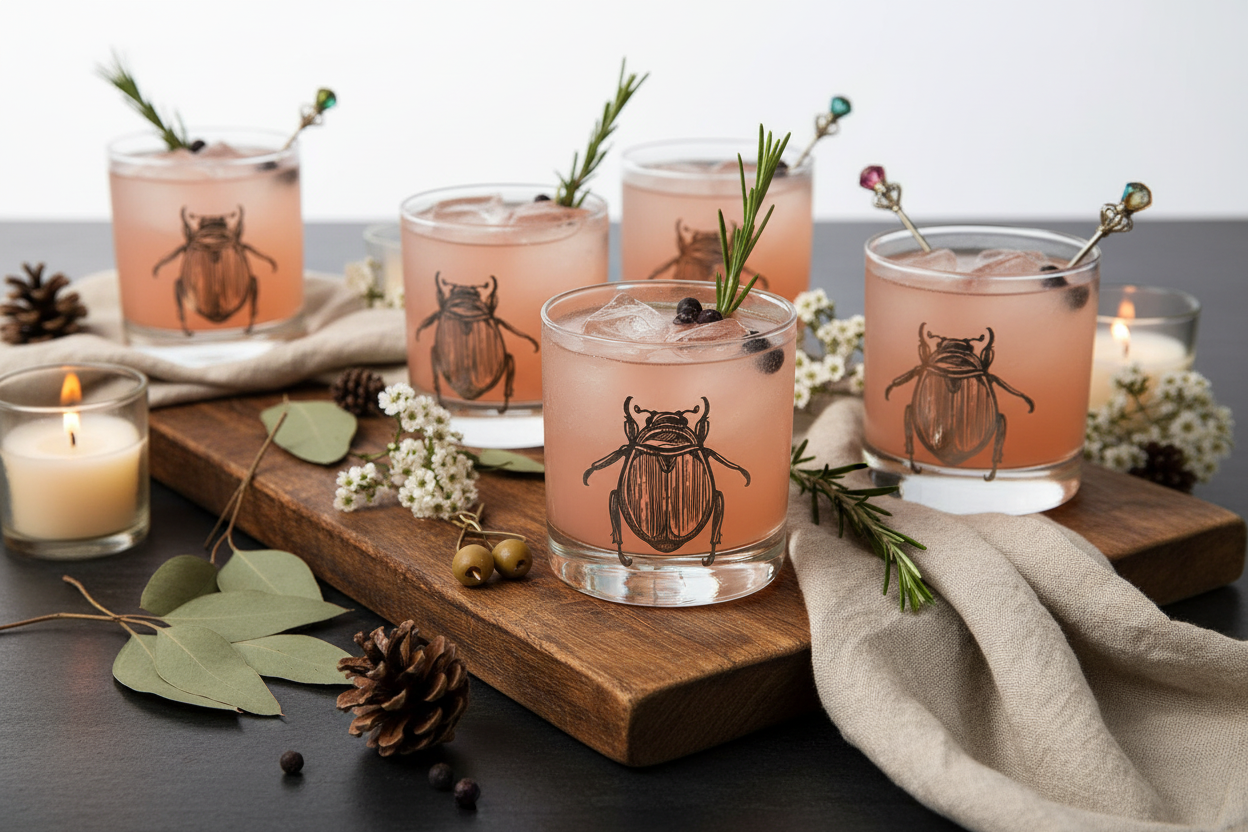 Scarab Beetle Rocks Glass — 11 oz Platinum Silver Screen-Printed Whiskey Glass