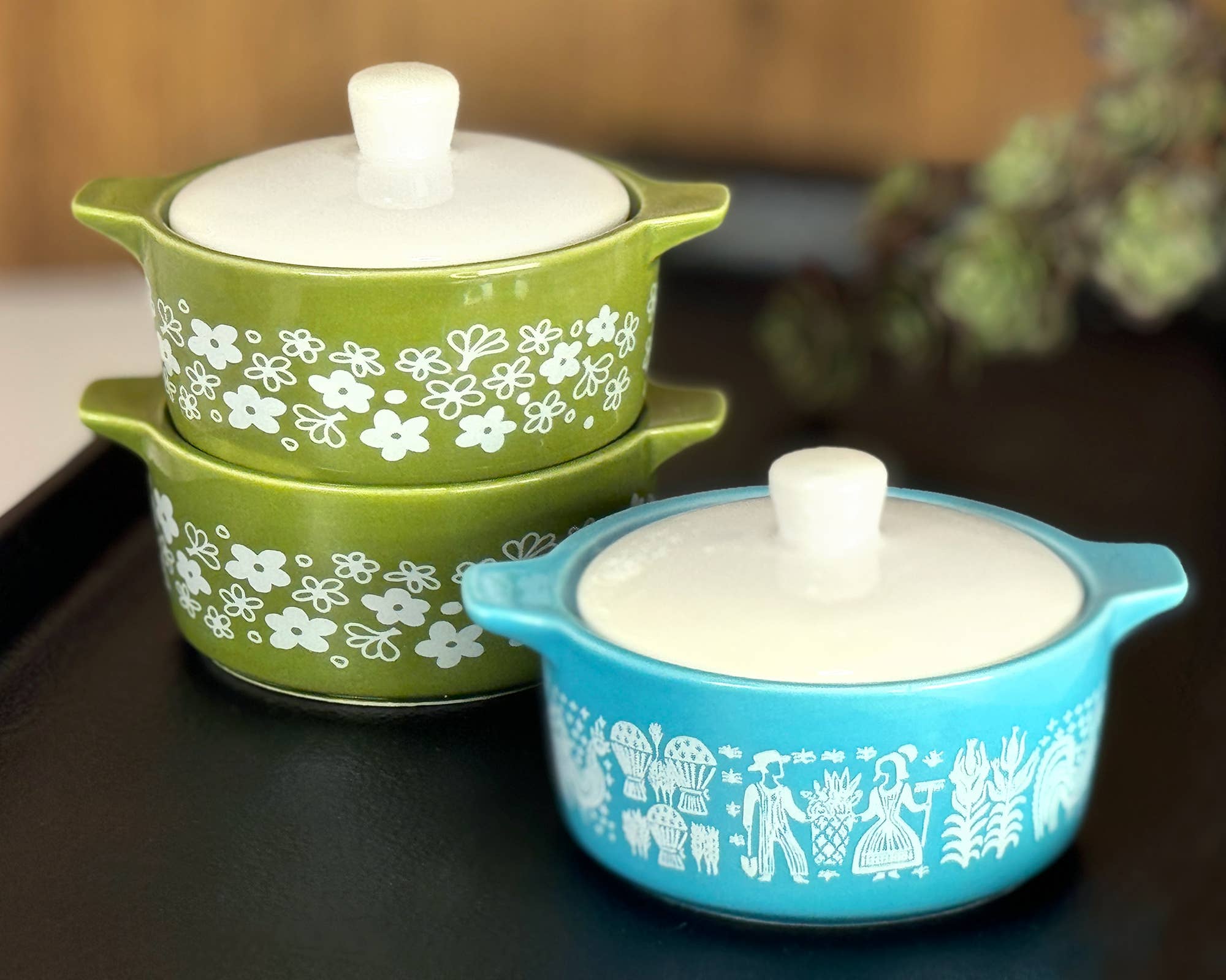 Vintage Pyrex-Inspired Ceramic Trinket Box | Spring Blossom Green Casserole Style