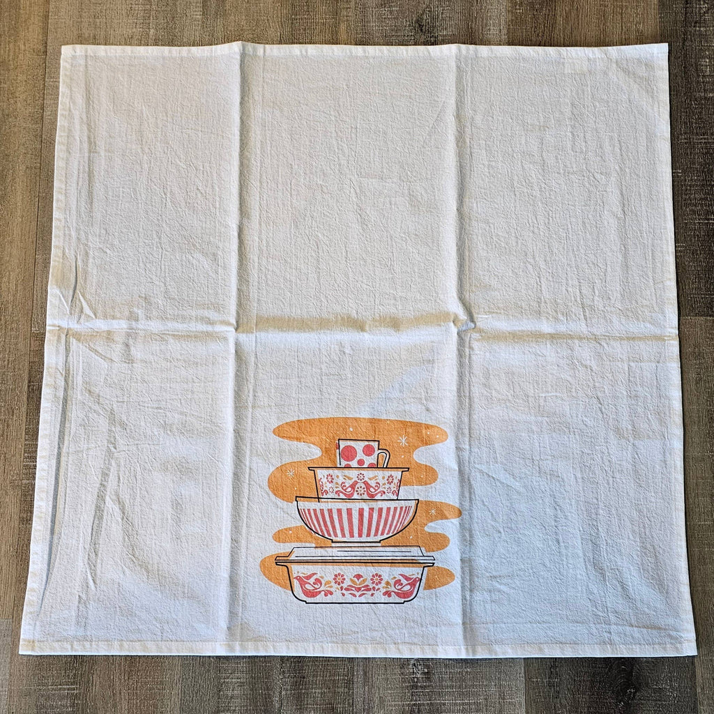 Vintage Pyrex Friendship Tea Towel - Premium Cotton Flour Sack Kitchen Towel