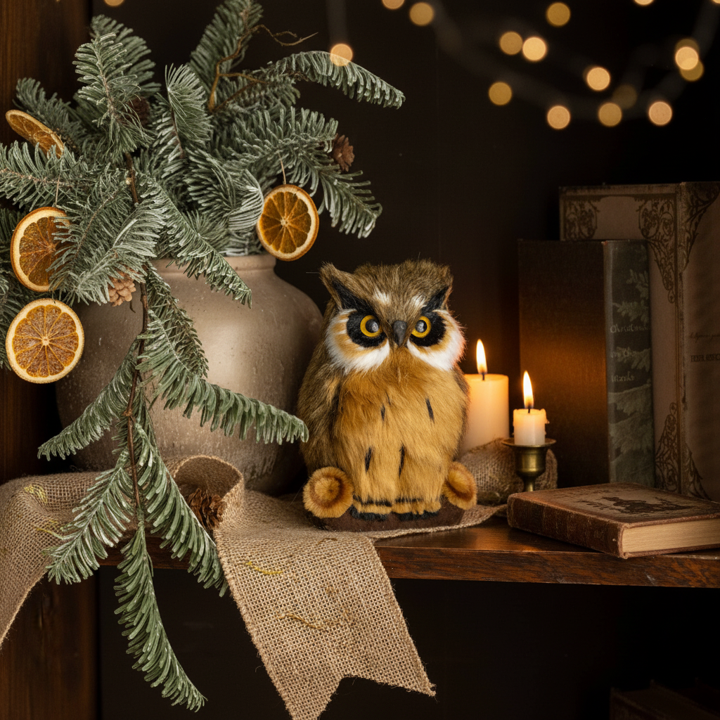 6.5" Great Horned Owl Figurine on Log – Rustic Wildlife Home Decor