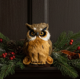 6.5" Great Horned Owl Figurine on Log – Rustic Wildlife Home Decor
