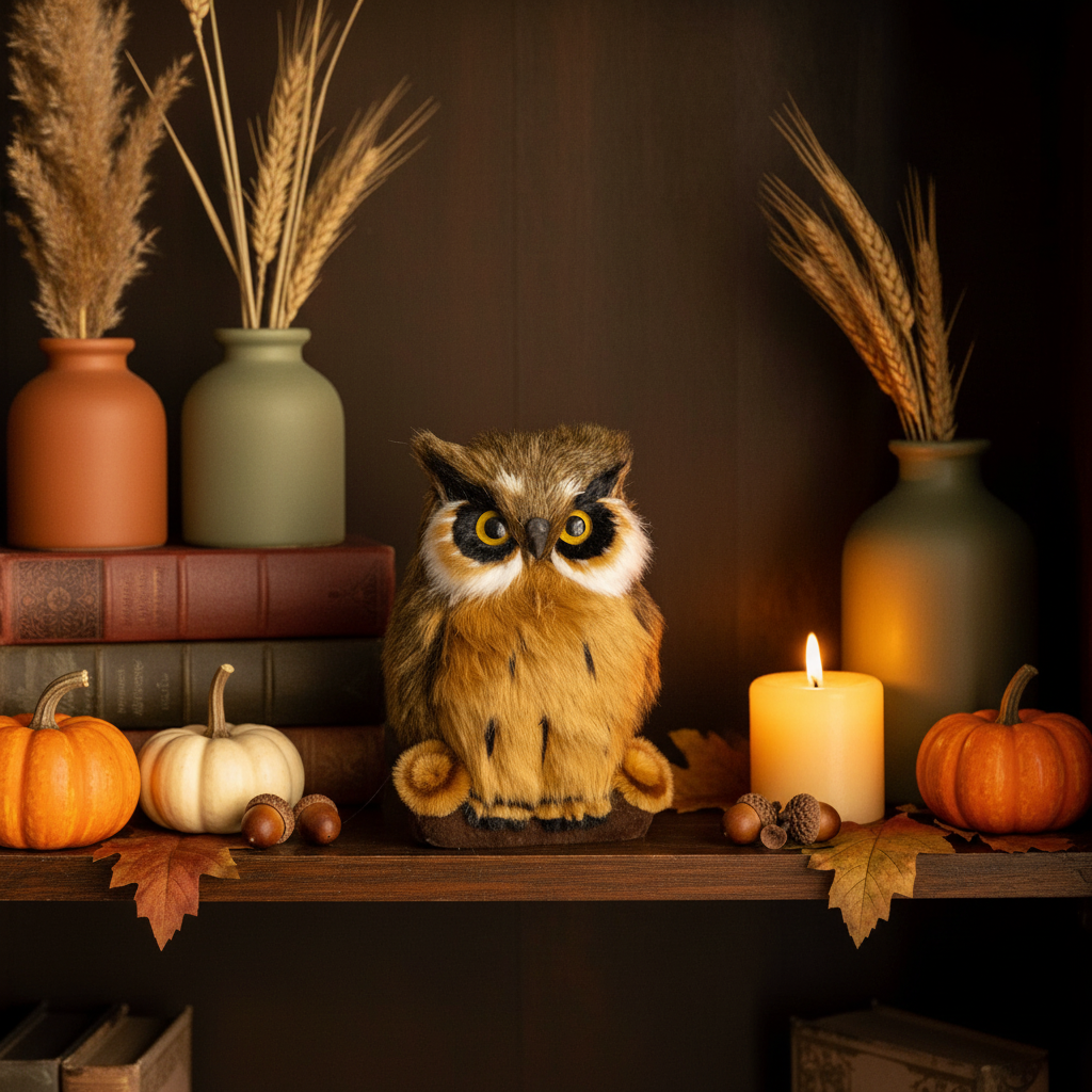 6.5" Great Horned Owl Figurine on Log – Rustic Wildlife Home Decor