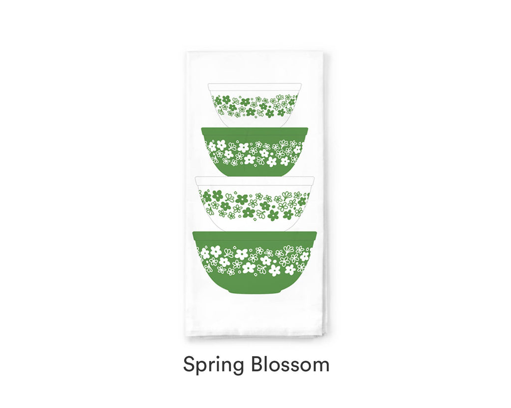 Vintage Pyrex style Bowl Stack Cotton Tea Towel, Butterprint