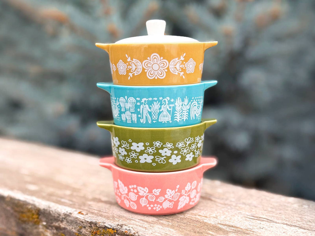 Vintage Pyrex-Inspired Ceramic Trinket Box | Butterfly Gold