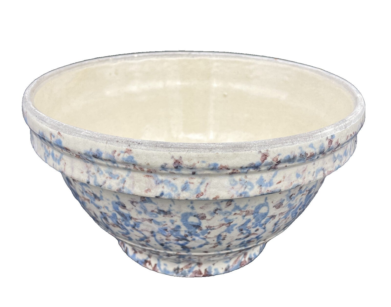 Antique Primitive Pottery Spongeware Mixing Bowl 10" x 5.75 Beautiful!