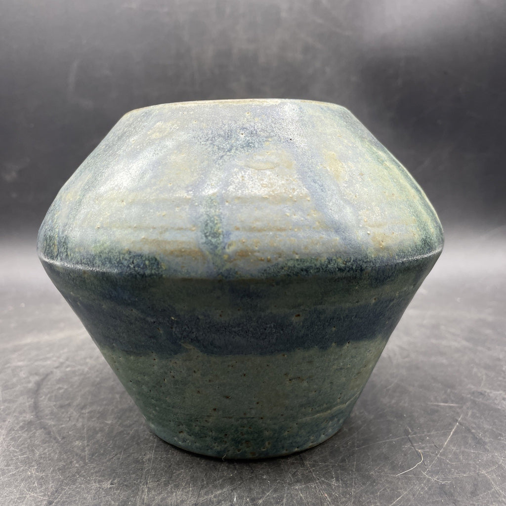 Vintage Signed Art Pottery Vase 5" x 6" Aqua Blue Green