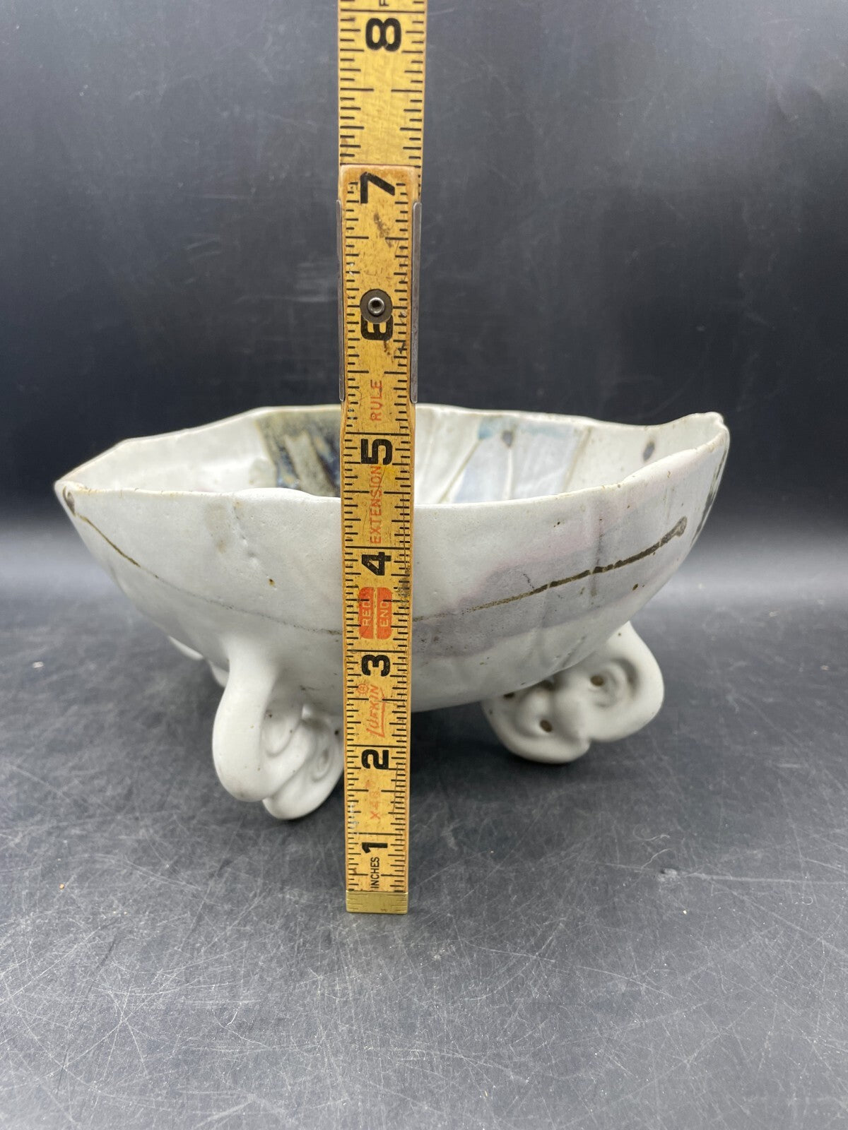 Signed Art Pottery Footed Bowl - Multicolor Glazed Stoneware