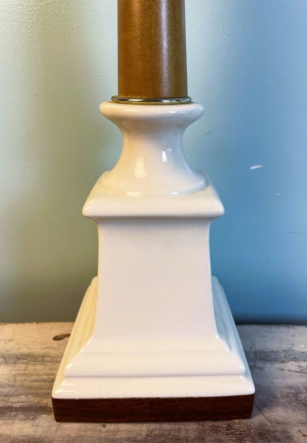 Vintage Mid-Century Modern Table Lamp Teak Wood Ceramic Retro Tall Neoclassic MCM