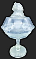 ANTIQUE EARLY AMERICAN PATTERNED GLASS COVERED COMPOTE LOVE BIRDS -C. 1870