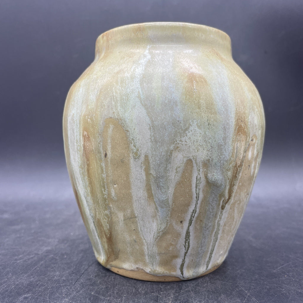 Signed Houpert Clinton Belgian Art Pottery Vase - Blue-Green Drip Glaze