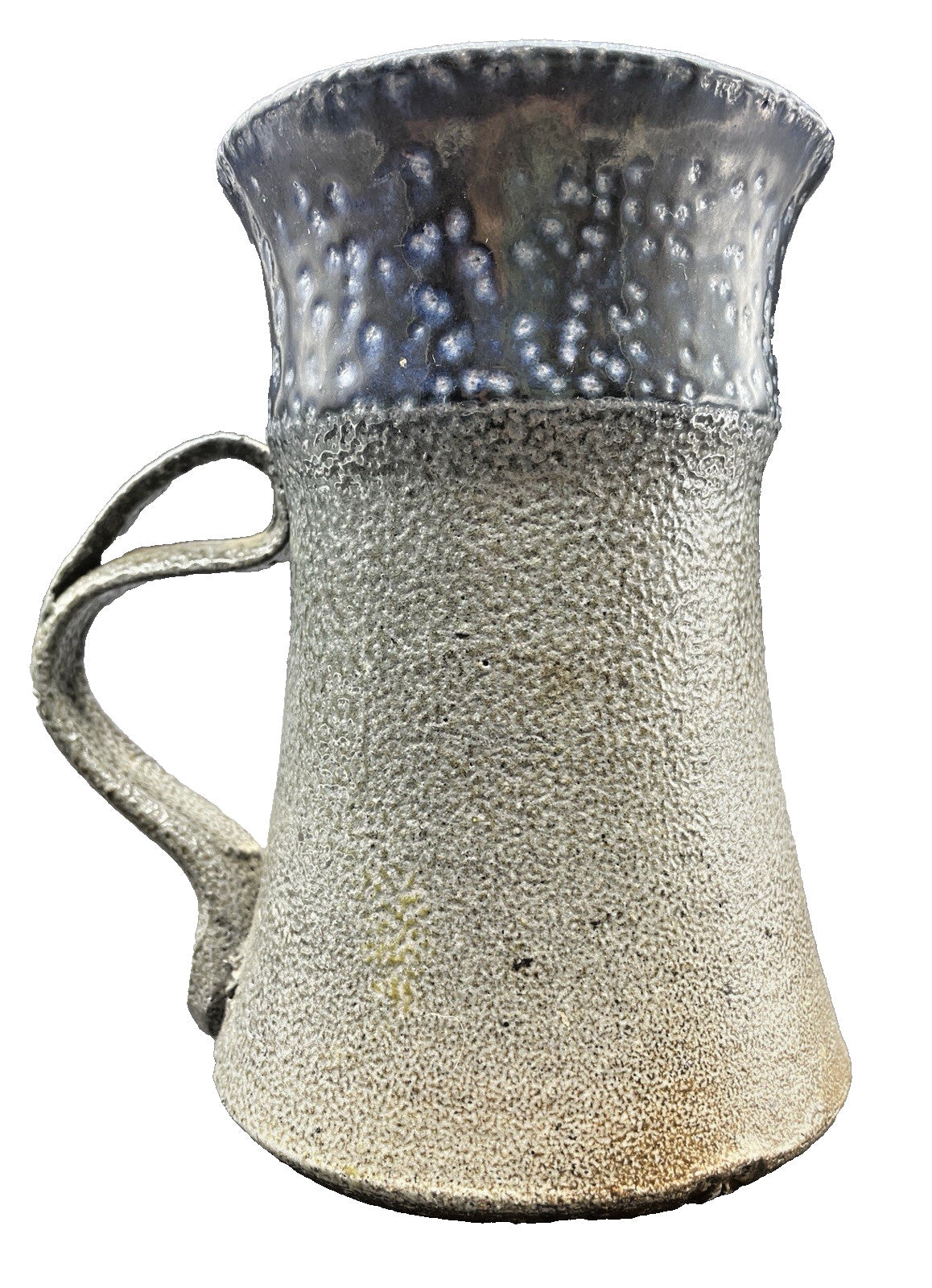Signed Studio Art Pottery Mug with Double Curved Handle - Multicolor Stoneware