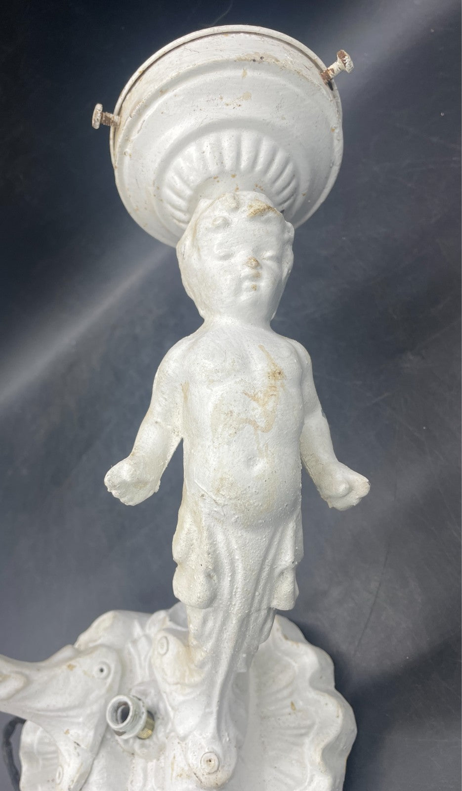 Antique Cherub Angel Wall Sconce Lights - Cast Metal Pair 15" Tall