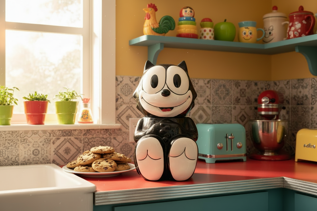 Vintage 1990s Felix the Cat Cookie Jar by Benjamin & Medwin - Rare Ceramic Collectible 11.5"